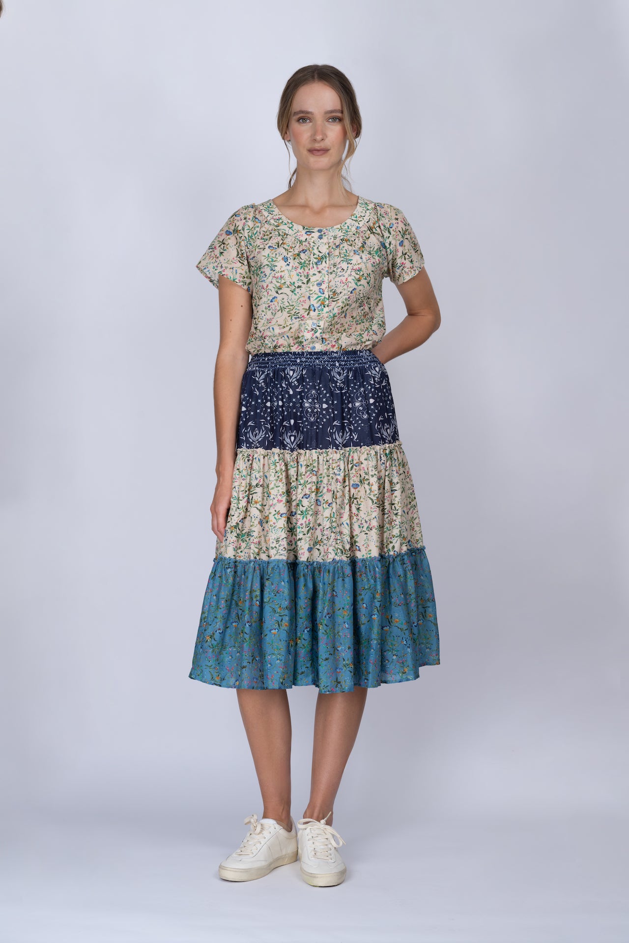 Multi-Print SHILPA Cotton-Silk Skirt