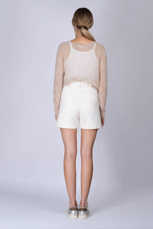 STRETCH White Sailor High-Waisted Cotton Twill Shorts