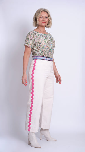 White Sailor Ric Rac Pant In Stretchy Cotton Twill