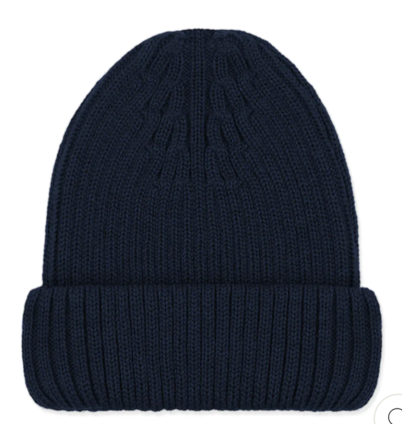 Navy Merino Ribbed Beanie Hat