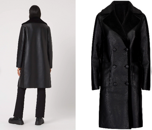 Reversible Black Faux-Leather Fur Coat