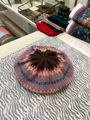 British hand-knit beret-style wool hat