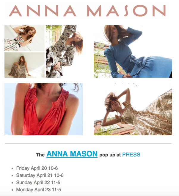 Anna Mason: the quietly chic fashion label made for real life pops up at Press April 20 - 23