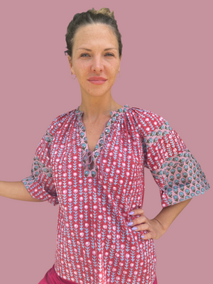 Anna Top In Pink & Red Mix Print