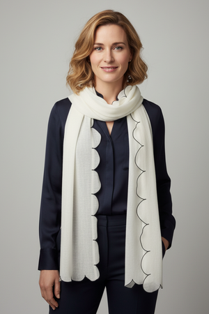 Cashmere Scallop Edge Scarf - PRESS Primrose Hill