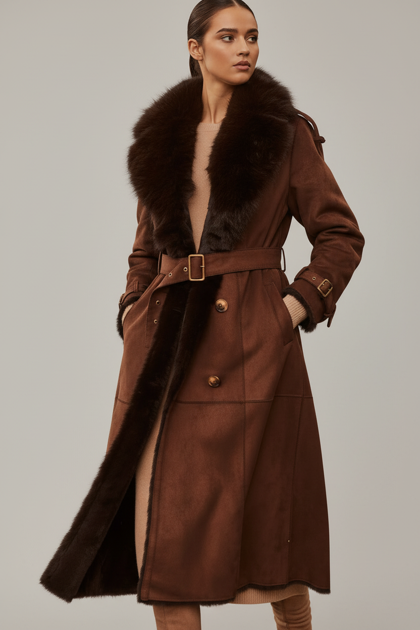 Choc Brown Faux Fur Belted Coat