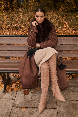 Choc Brown Faux Fur Belted Coat