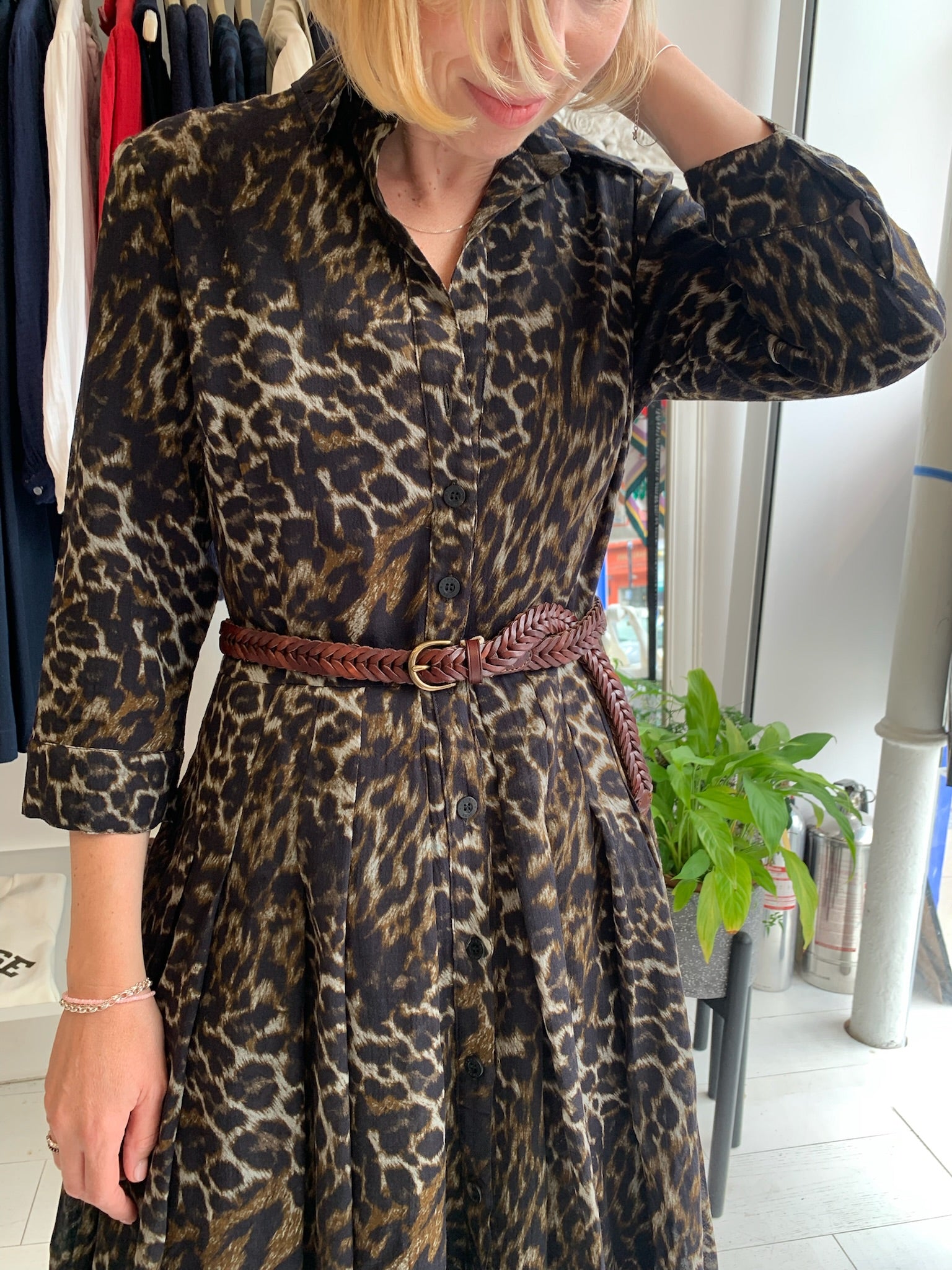 Audrey Leopard Taupe Wool Dress