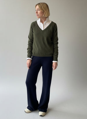 Green Italian Cashmere V-Neck Pullover