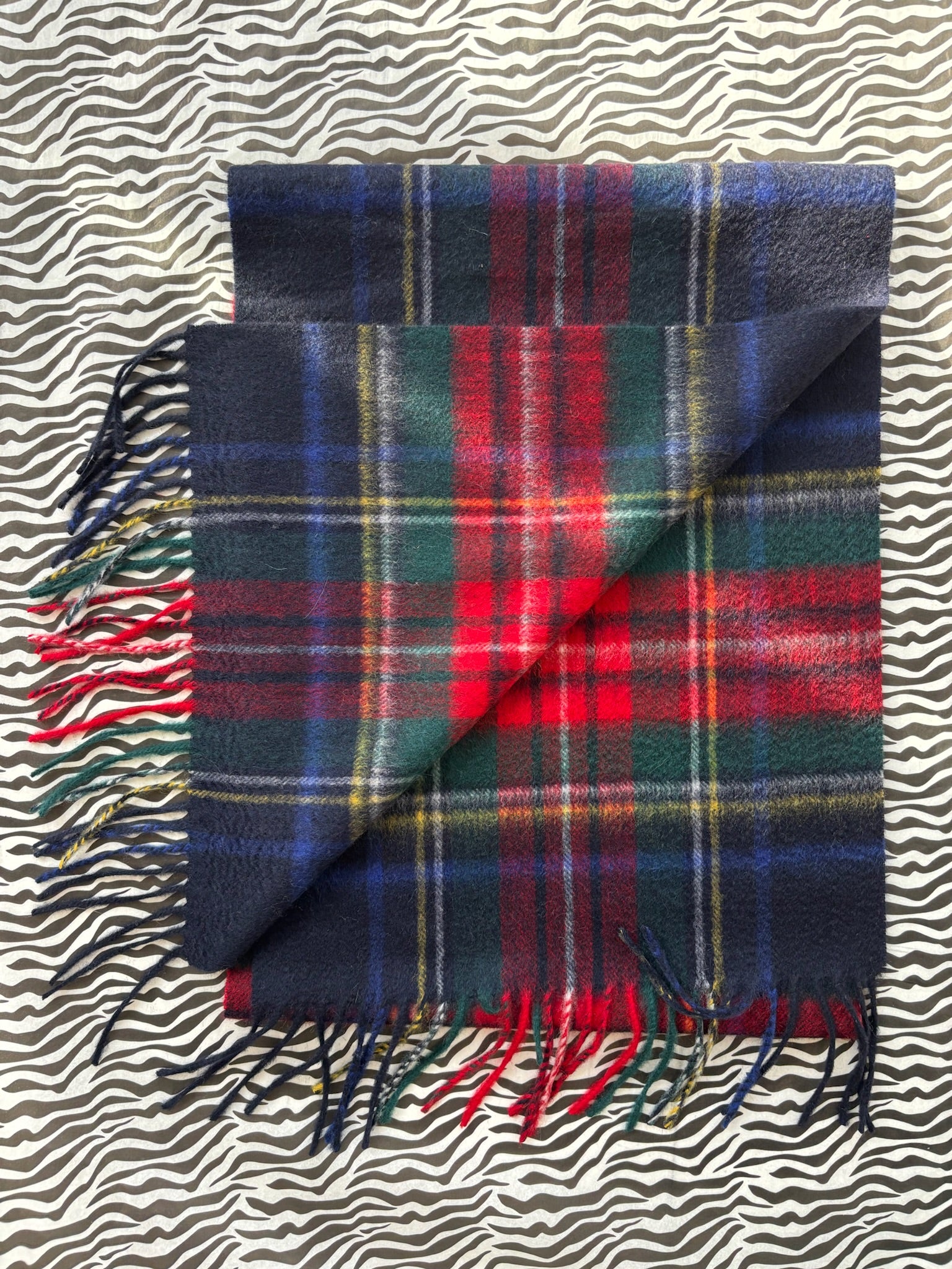 Tartan Cashmere Fringed Scarf