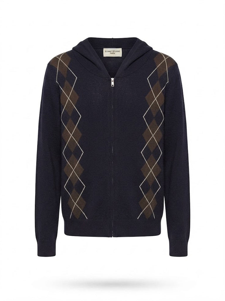 Toluca Argyle Zip Up Hoodie Knit