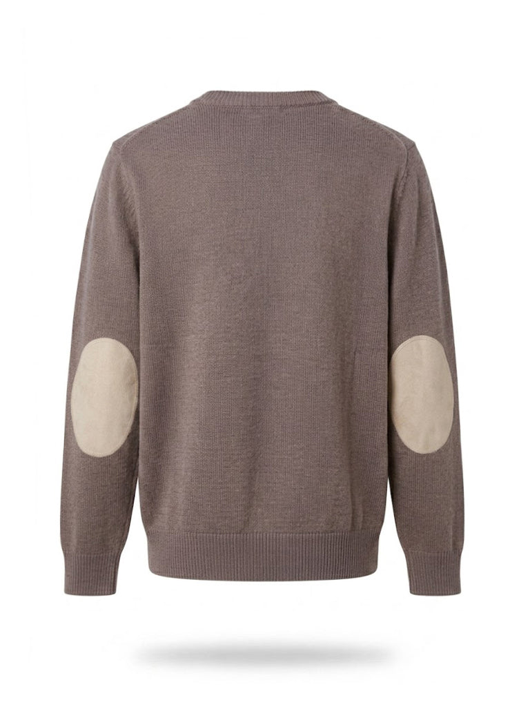 Walsh Taupe Crew-Neck Pullover With Elbow Patches