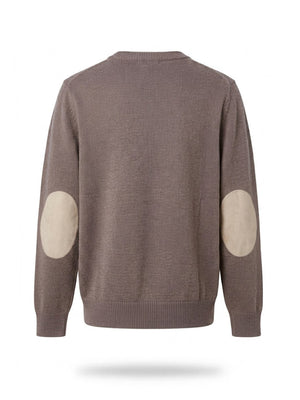 Walsh Taupe Crew-Neck Pullover With Elbow Patches