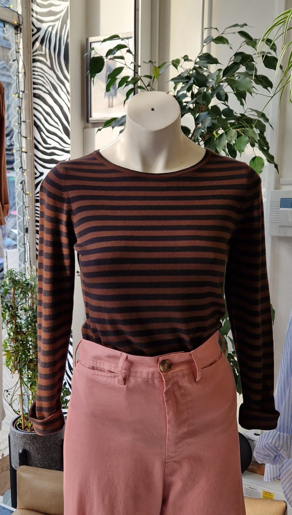Brown Breton Stripe Long-Sleeve Tee - PRESS Primrose Hill