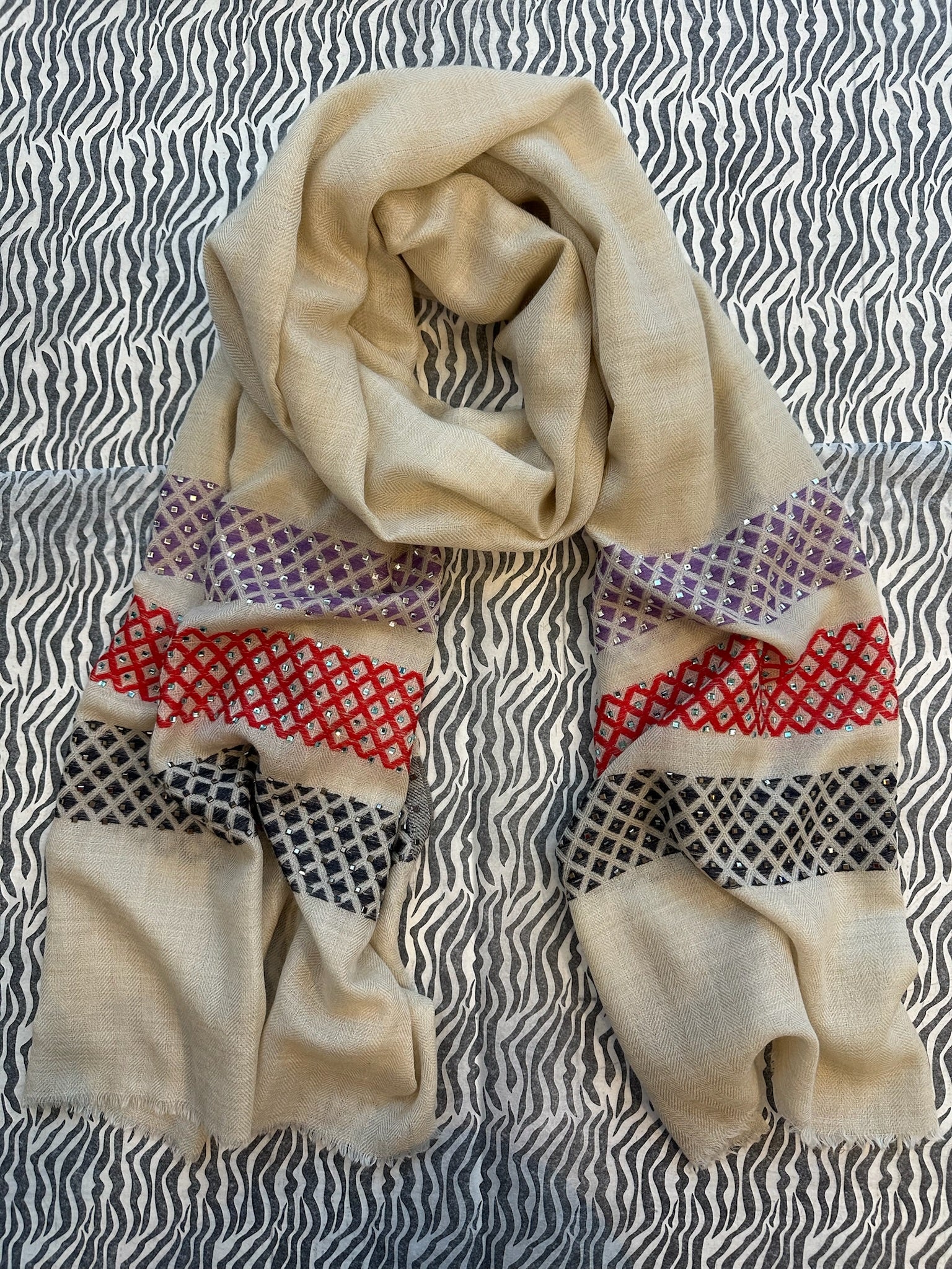 Cashmere Scarf Swarovski Trim