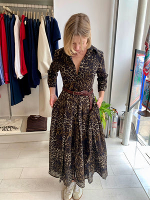 Audrey Leopard Taupe Wool Dress