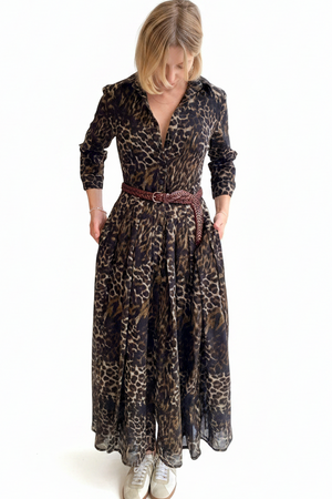 Audrey Leopard Taupe Wool Dress