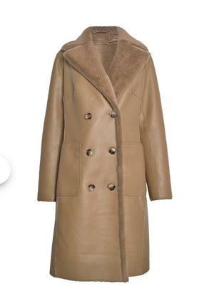 Reversible Beige Faux-Leather Fur Coat