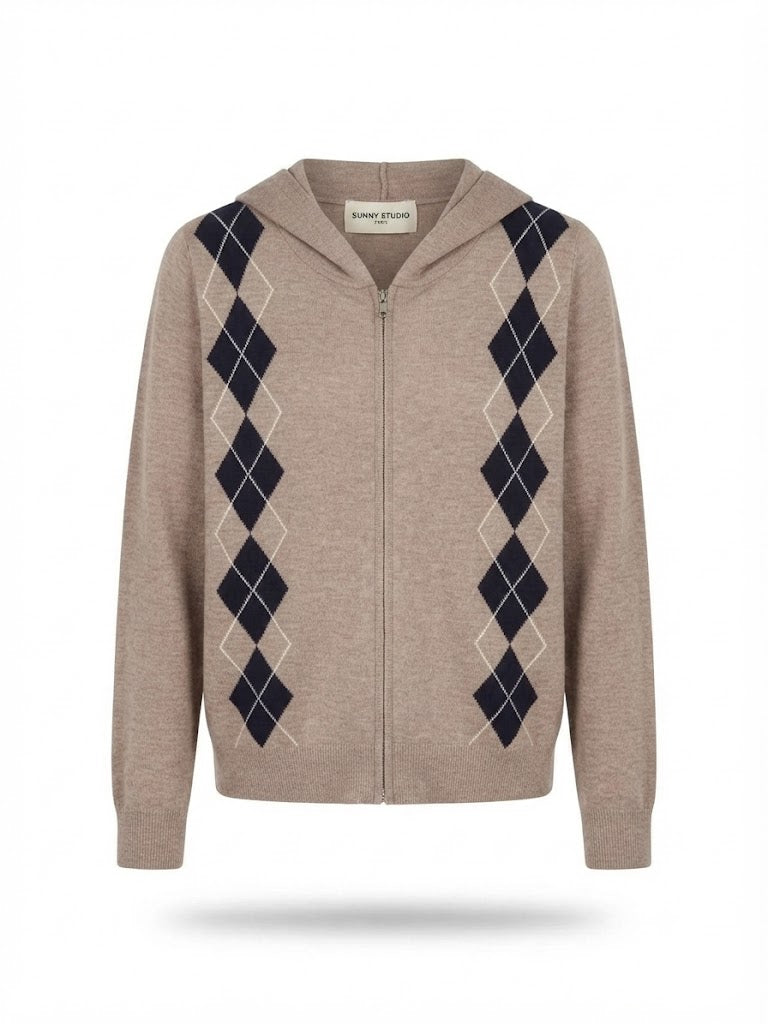 Toluca Argyle Zip Up Hoodie Knit