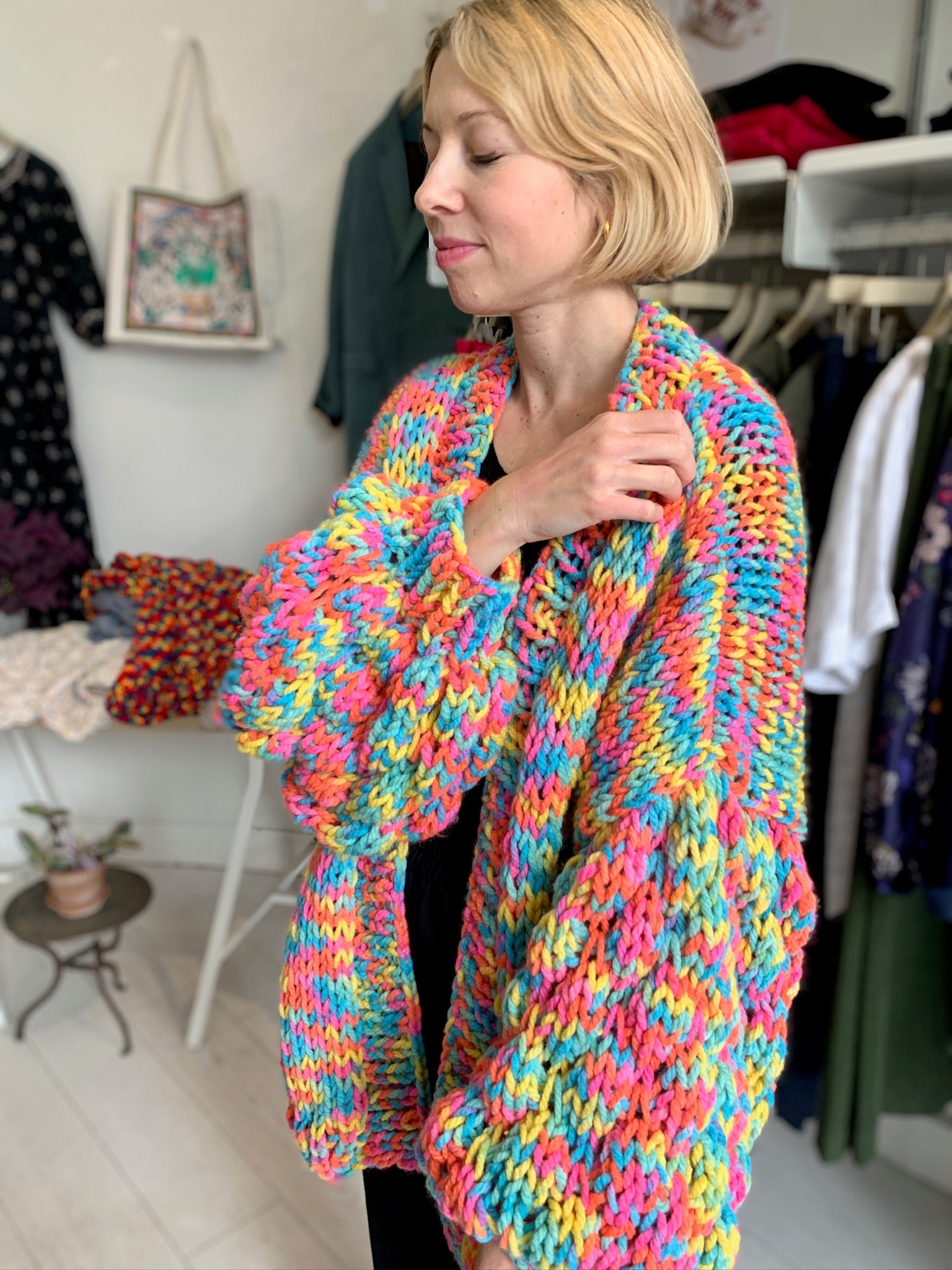 Bright Chunky Hand-Knit Cardigan