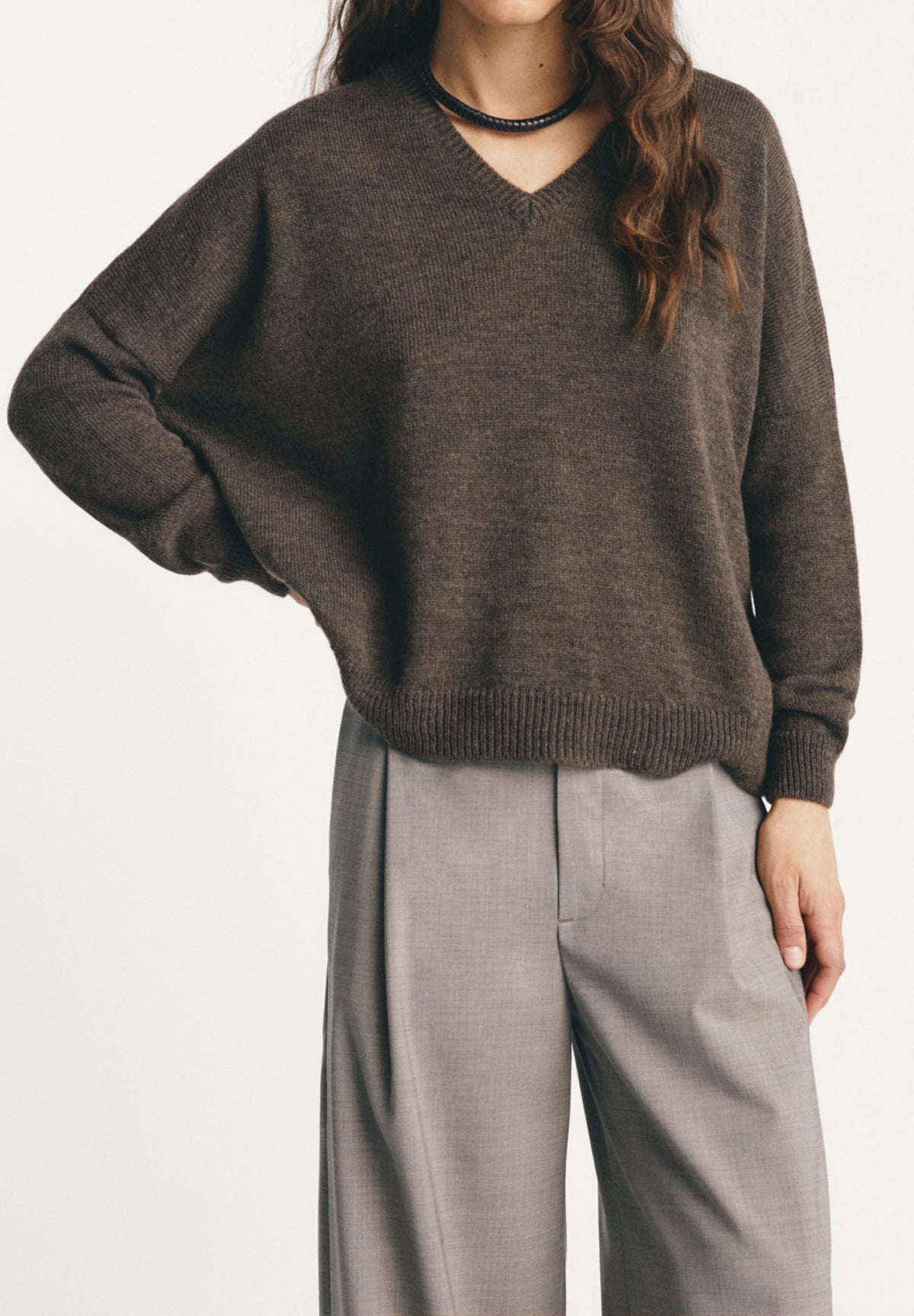 Cidre-Brown Knit Troncoso V-Neck Pullover