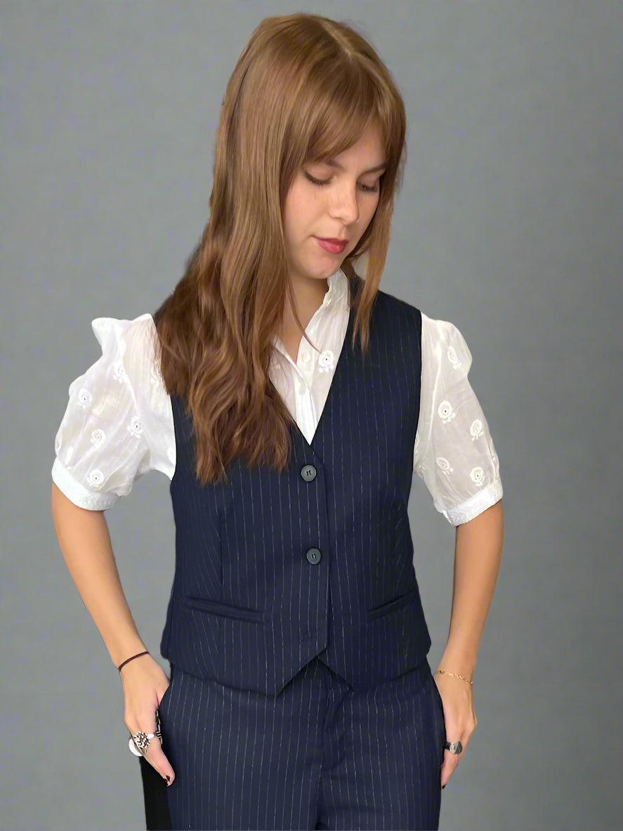 Carol Navy Pinstripe Waistcoat