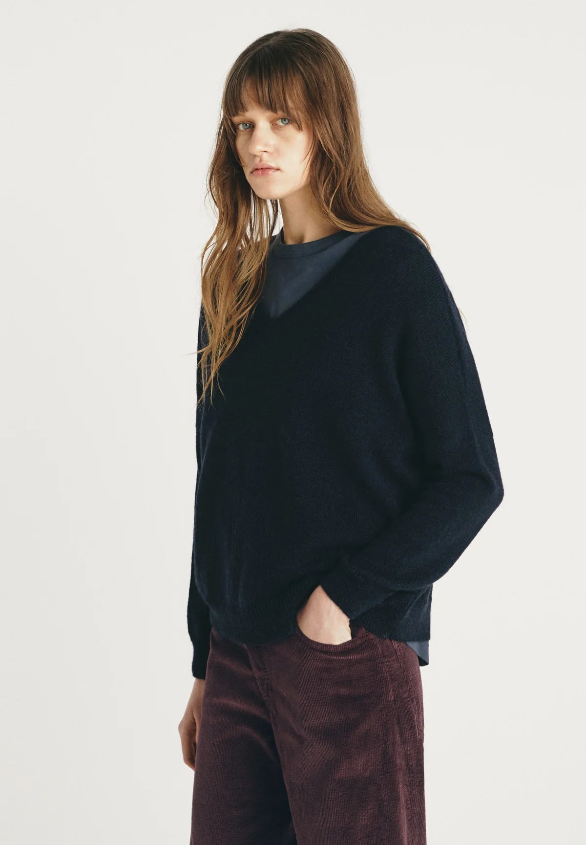 Navy Troncoso V-Neck Pullover - PRESS Primrose Hill