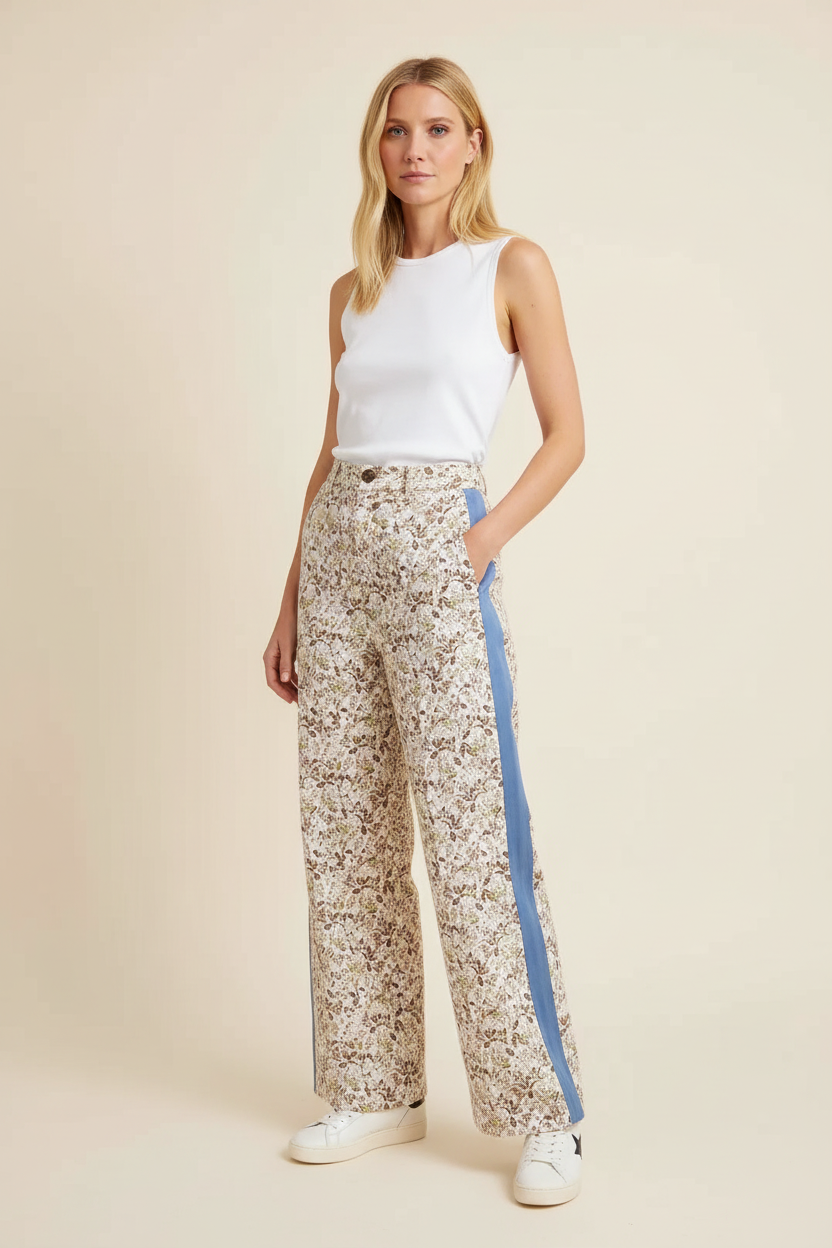 White Botanical Sailor Tux Pants