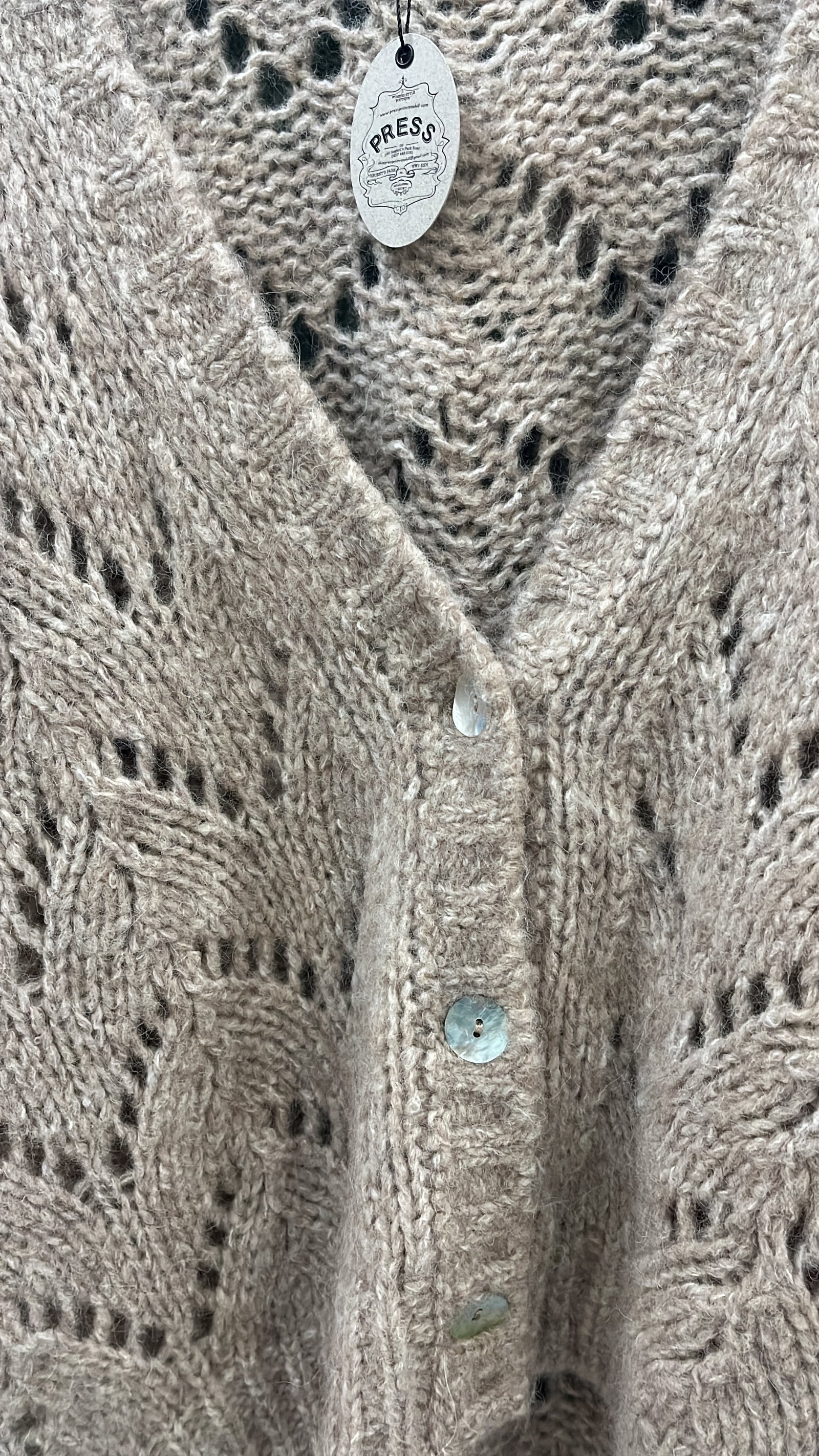 Pointelle Chevron Beige Cardigan