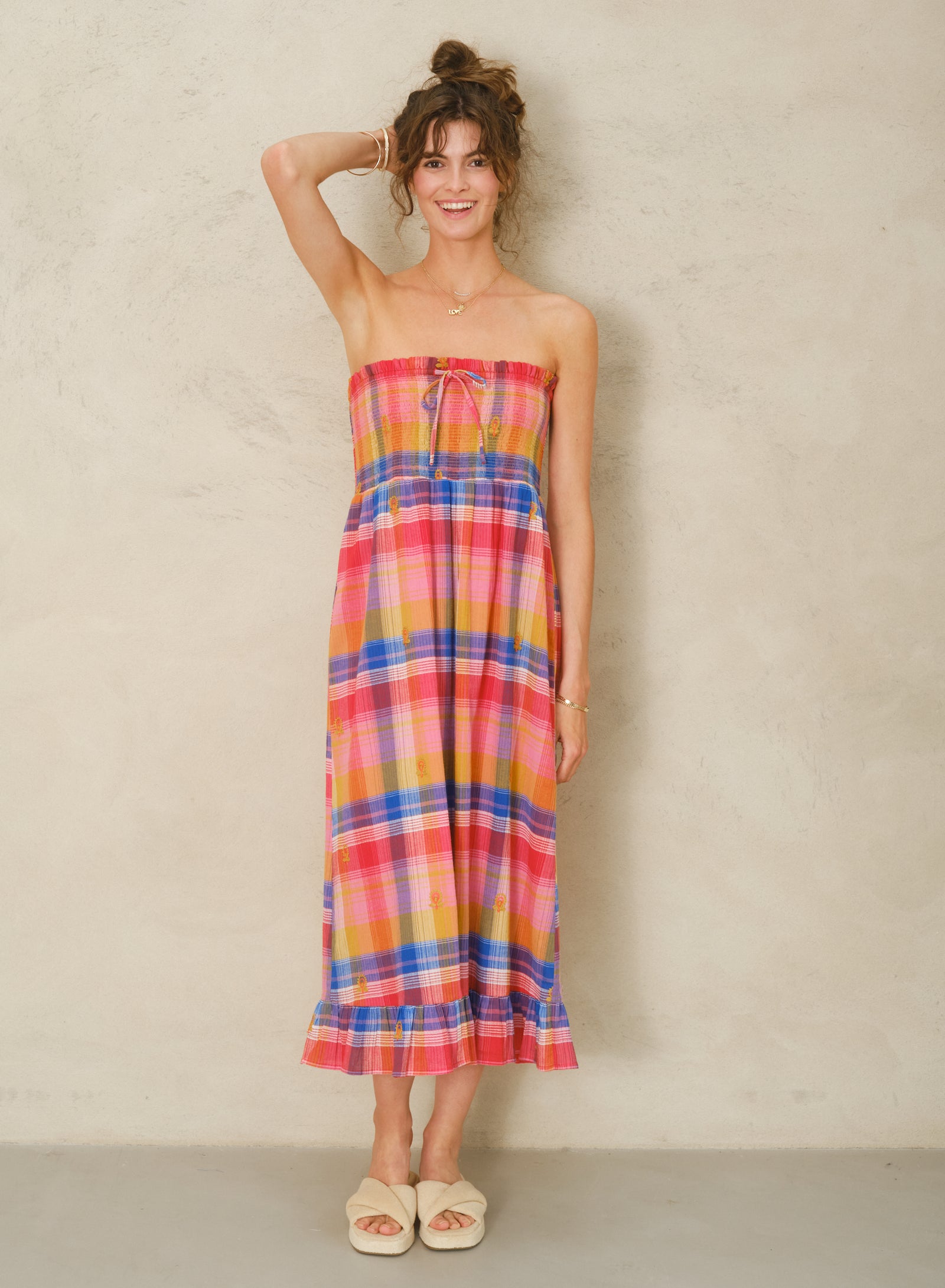 Alba Check Strapless Dress