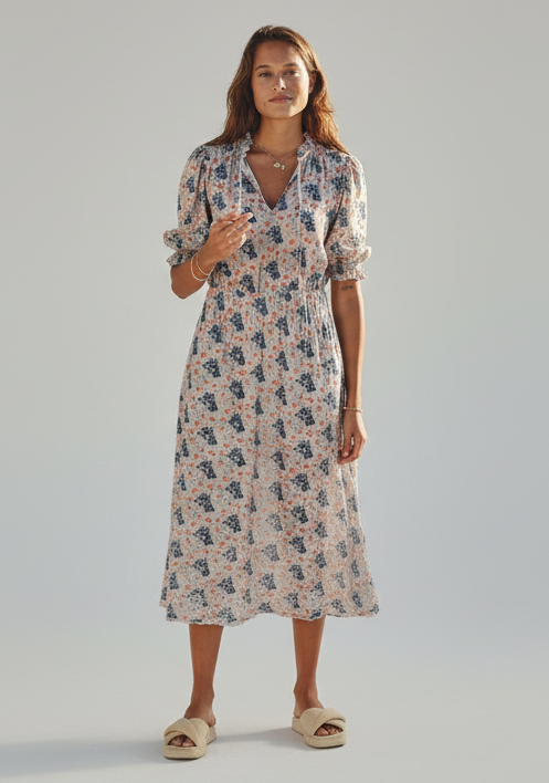 ASTER PRINT & EMB MIDI DRESS - PRESS Primrose Hill