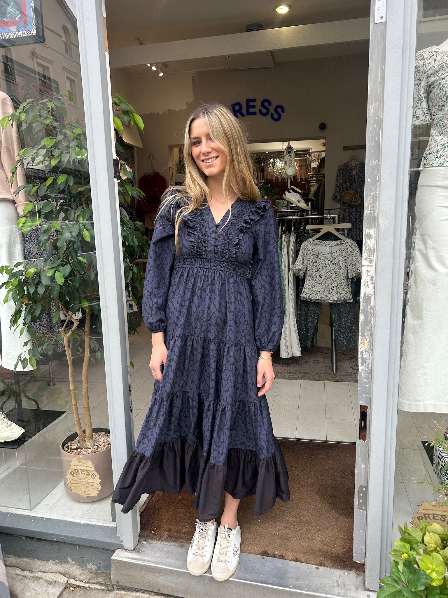 Navy Bute Long Dress