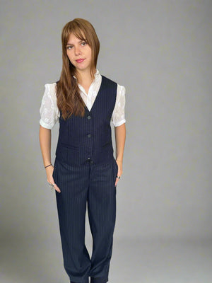 Carol Navy Pinstripe Waistcoat