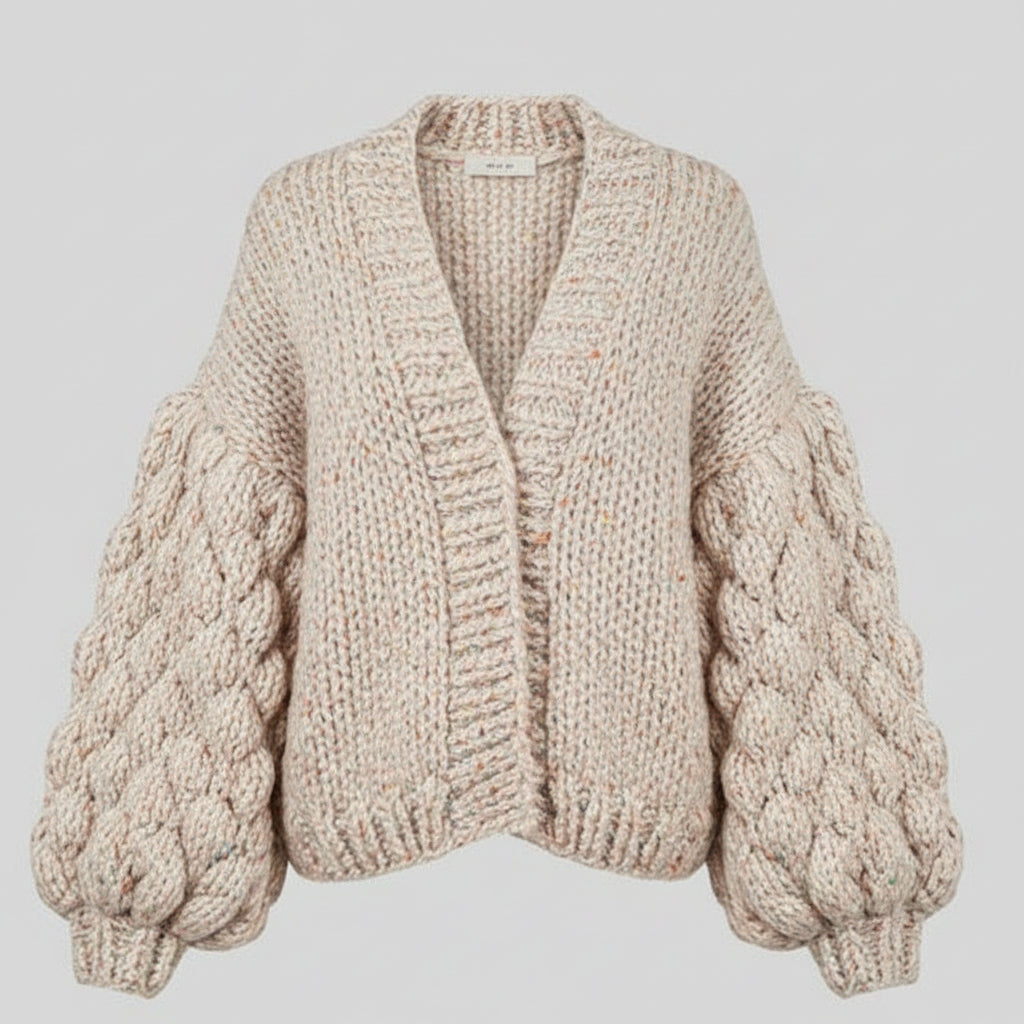 Beige Chunky Hand-Knit Cardigan