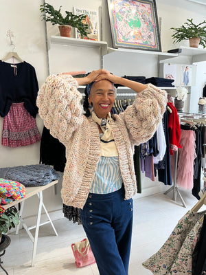 Beige Chunky Hand-Knit Cardigan