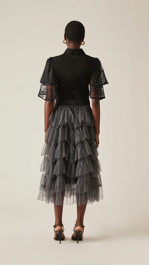 Grey Organza Tiered Carrie Skirt