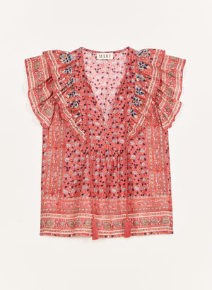 DARLA PRINT FRILL S/S TOP
