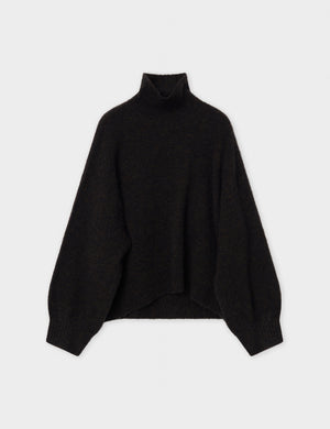 Mazy Dark Brown Cozy Polo-Neck Pullover