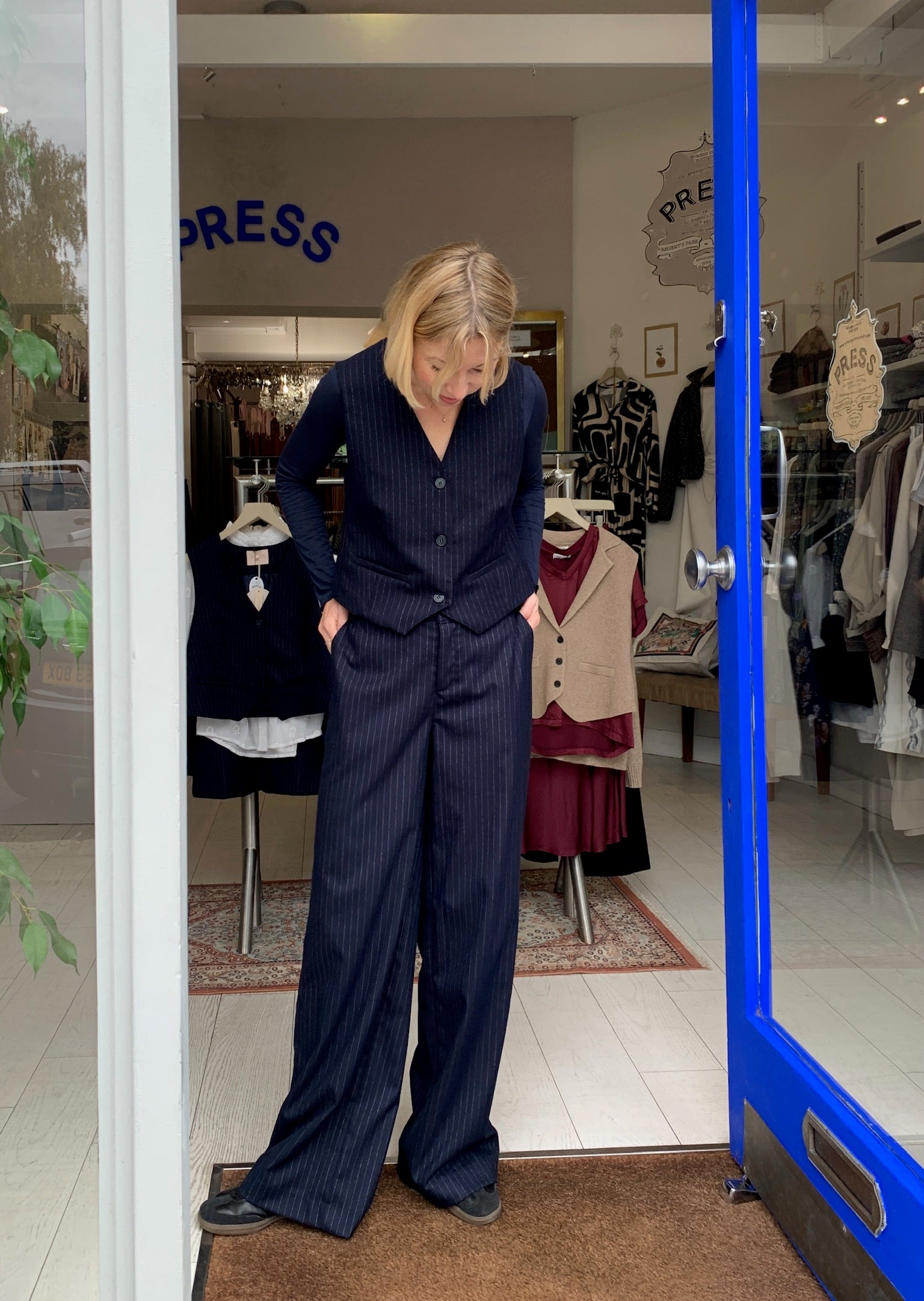 Caren Navy Pinstripe Trouser