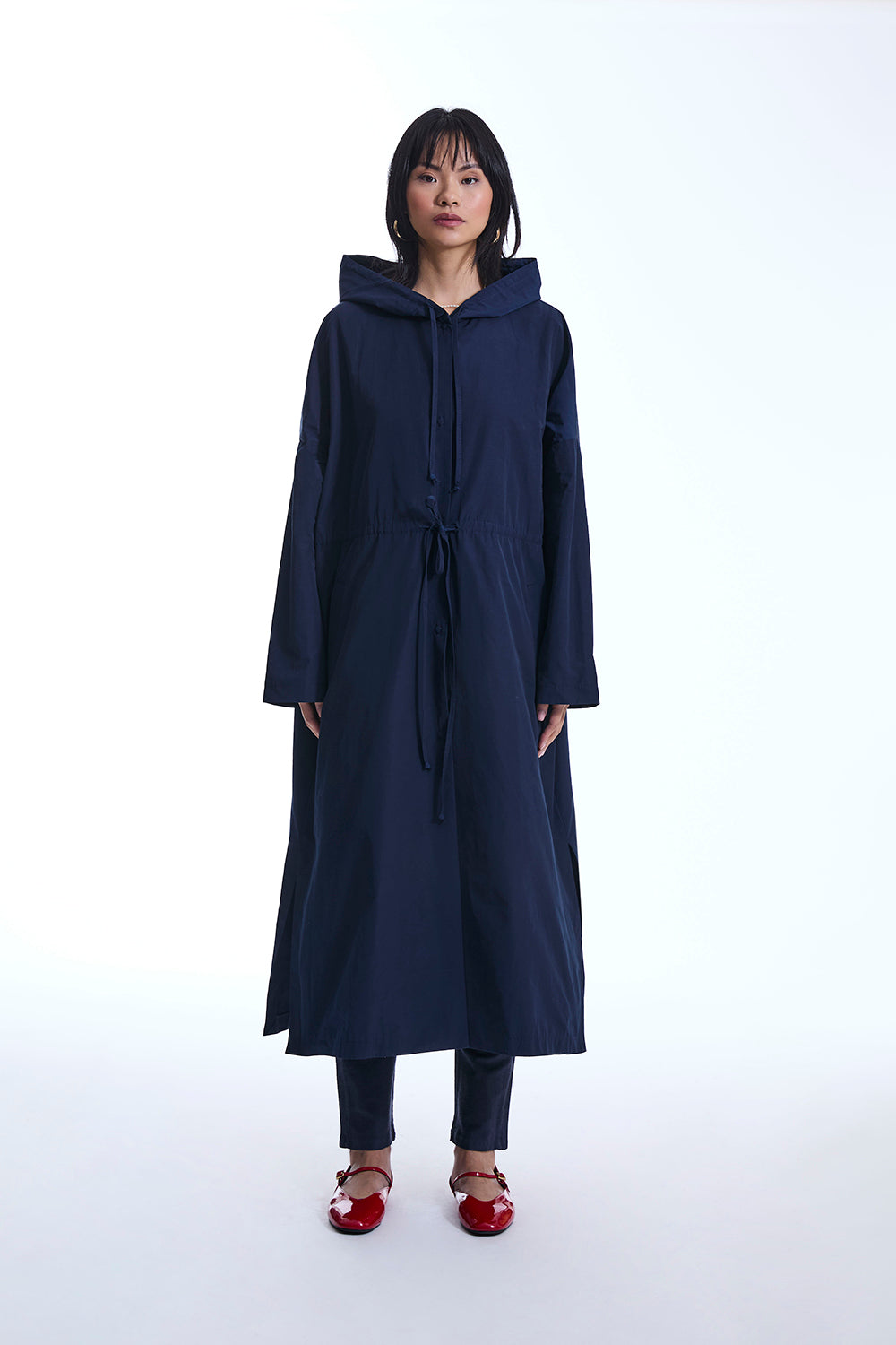 Navy Oversize Long Rainmac