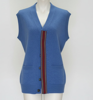 SLEEVELESS regi-ribbon blue lambswool cardigan