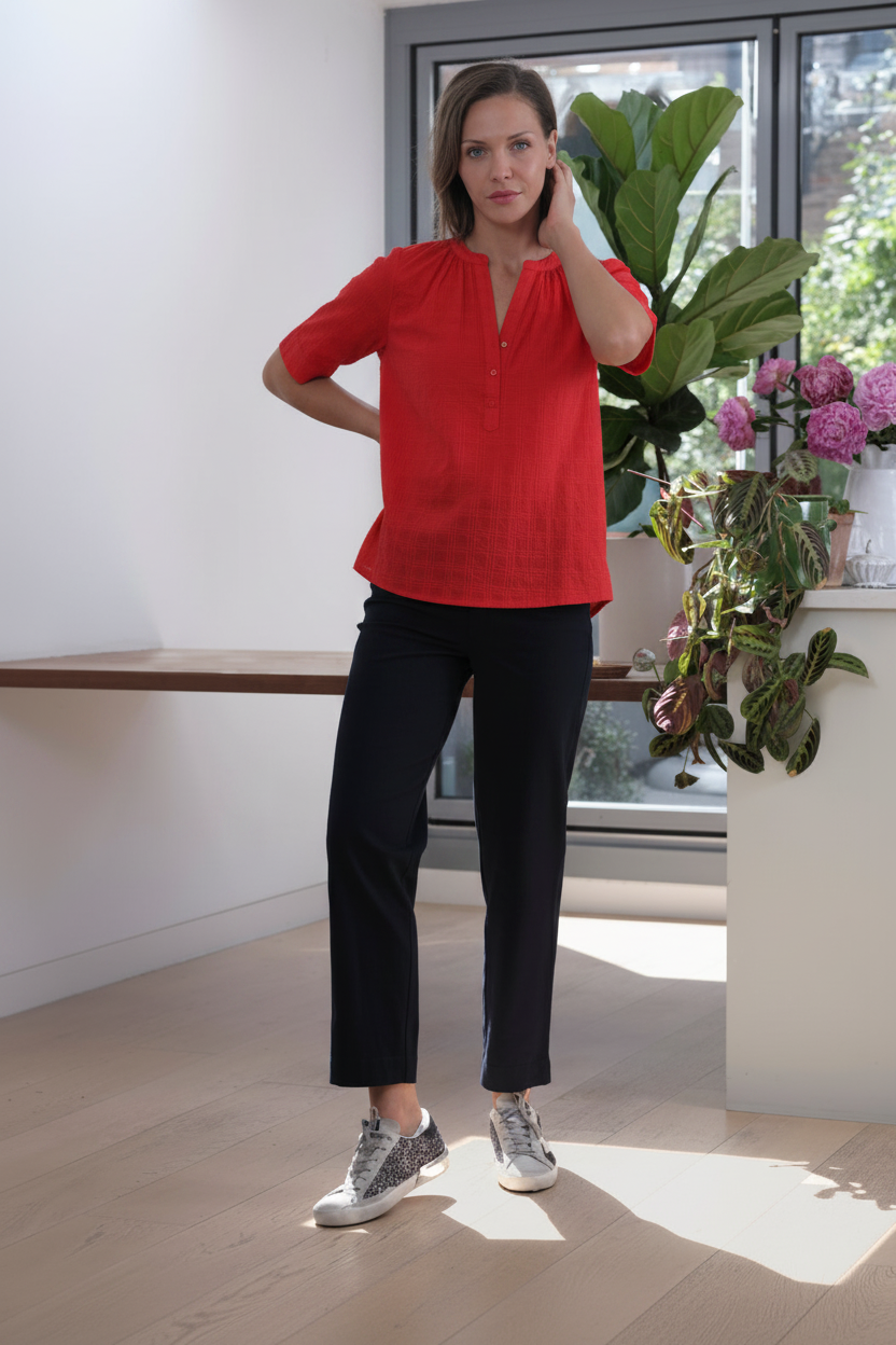 Red Cotton Mikka Short-sleeve Top