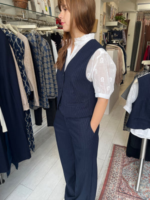 Carol Navy Pinstripe Waistcoat