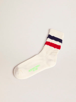 Vintage-Style White Socks With Stripe Trim