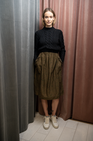 Upcycled SUE Skirt With Black Velvet Trim PRESS Primrose Hill