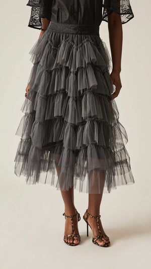 Grey Organza Tiered Carrie Skirt