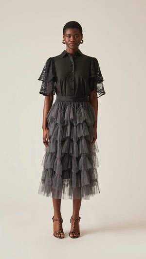 Grey Organza Tiered Carrie Skirt