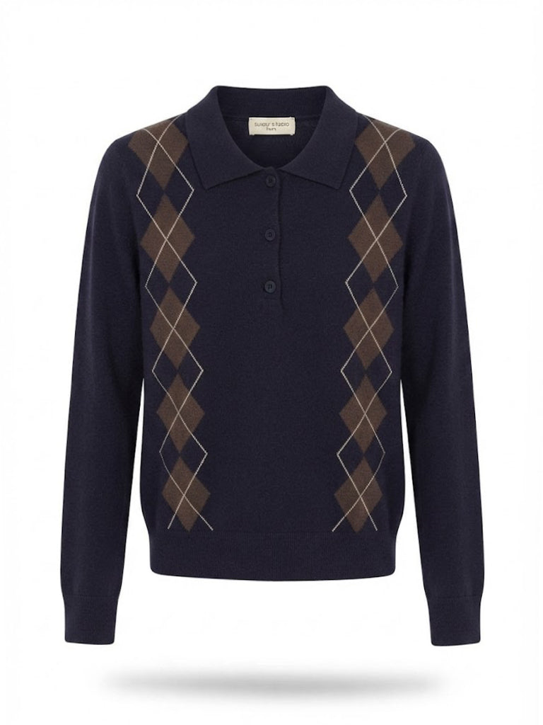 Bona Argyle Button-Placket Pullover