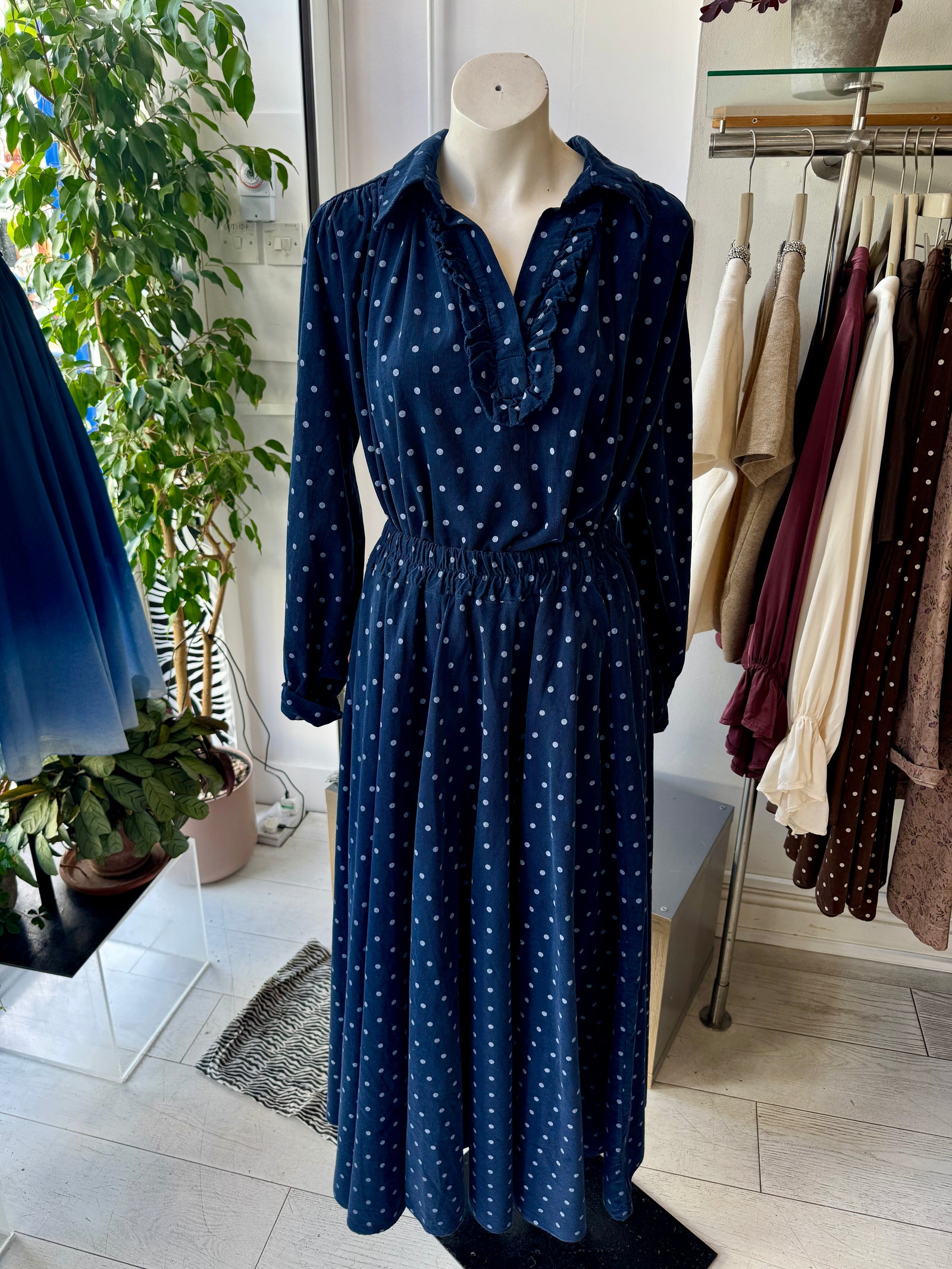 Dotty Navy Pincord Skirt - PRESS Primrose Hill