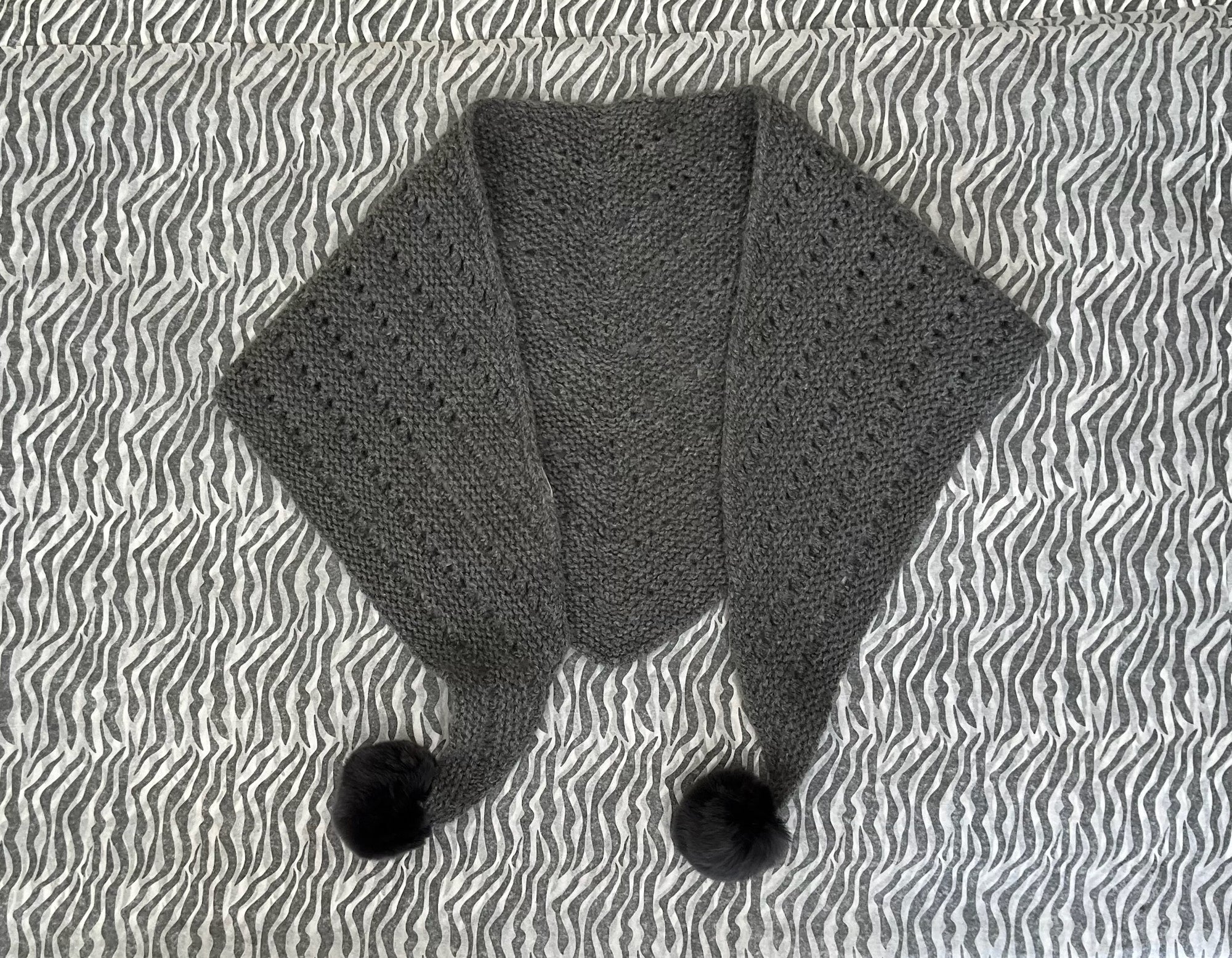 Pom Knitted Scarf - Grey or Cream